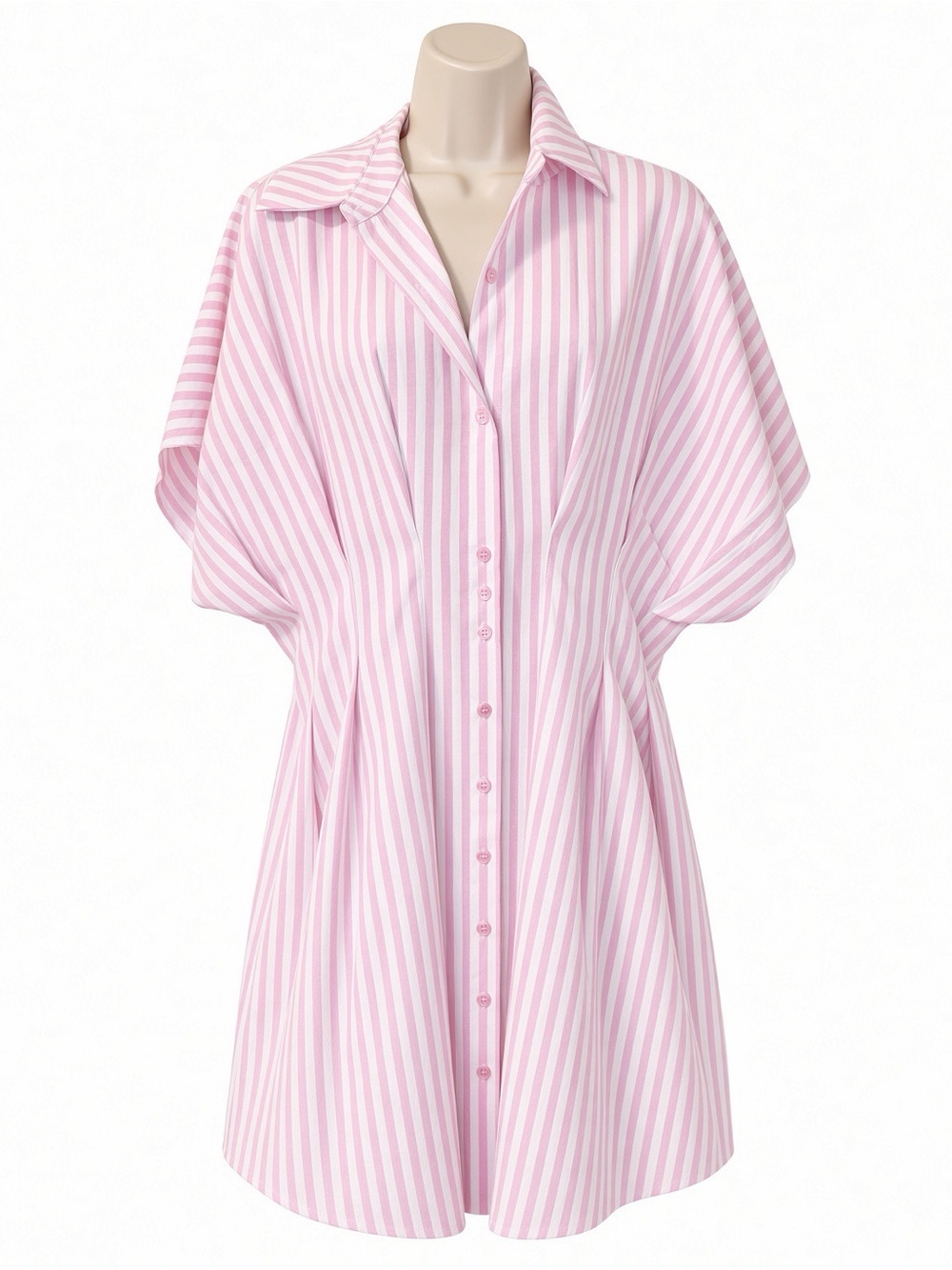 NWT COMMENSE Pink White Striped Shirt Dress L Collared Button Down